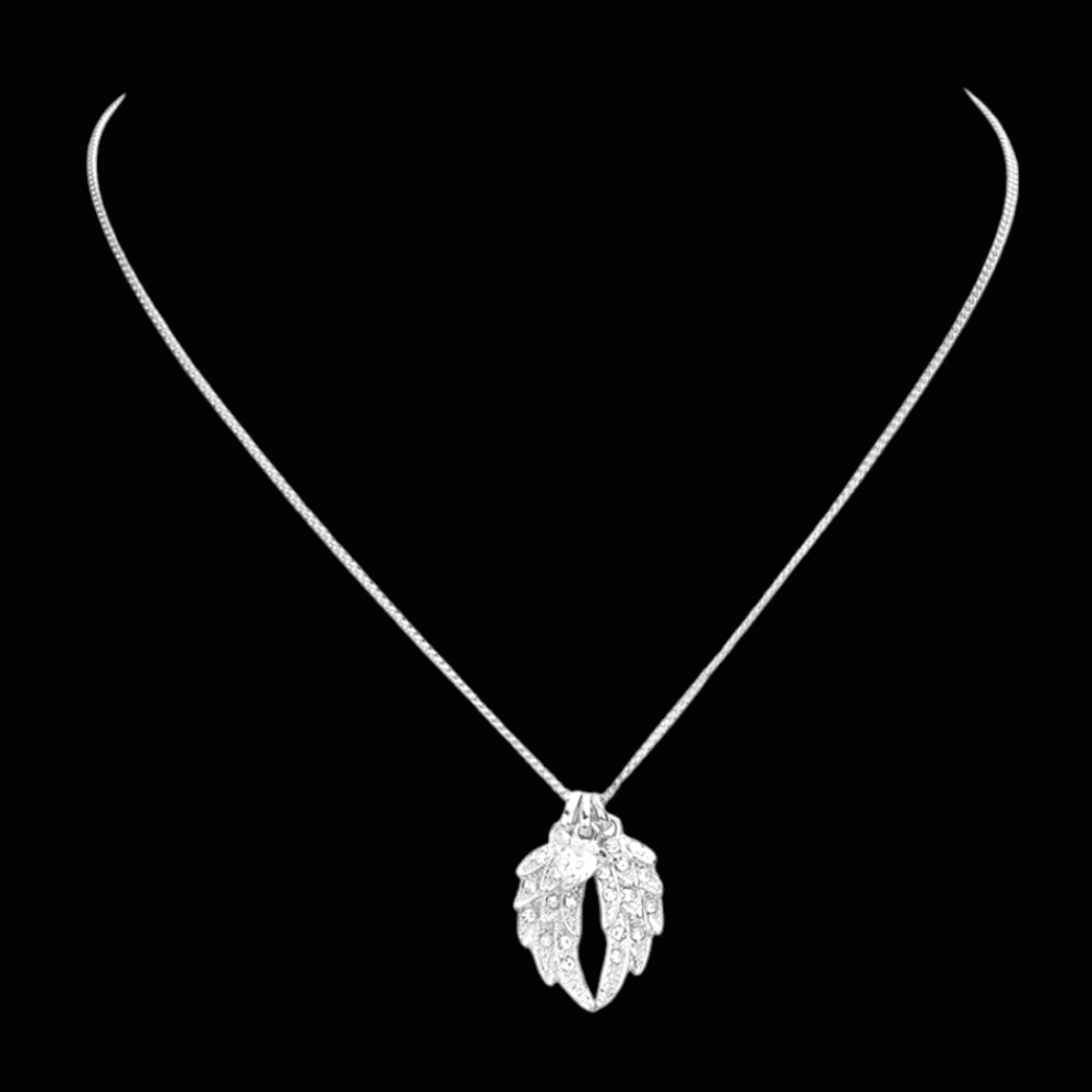 Crystal Beaded Heart Wing  Necklace - Picture 2 of 4